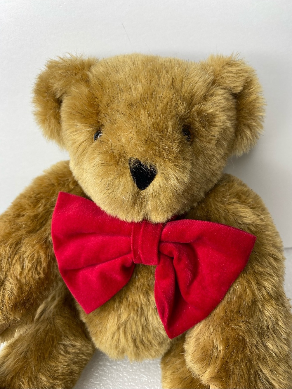 Authentic 16" Vermont Teddy Bear with "Born in Vermont" Stamped Eyes & Red Bow